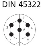DIN-Stecker Bajonett 5-pol Teilung=60o Winkel=240o DIN45322