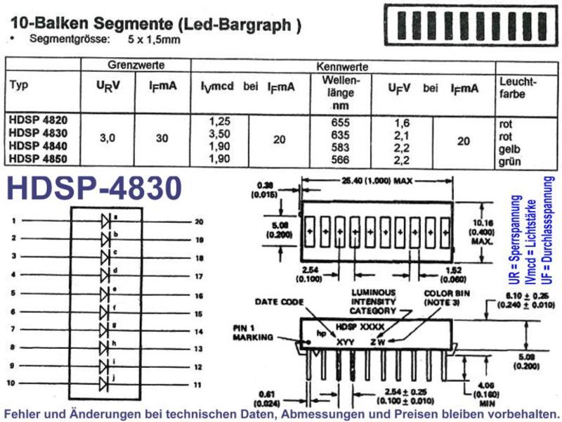 HP HDSP-4850 10 ELEMENT BAR GRAPH ARRAY SEGMENT 1pcs 
