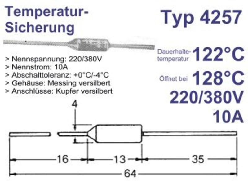 fusibile Thermal fuse 128 º/10a/250v fusionner stored sicherung. fuse 