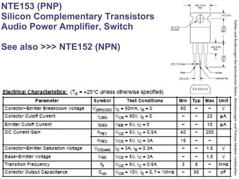 thumbnail image 2 of NTE NTE152 NPN Bipolar Junction Transistor - 90V 4A, TO-220 Package, Audio Power Amp 2 of 3
