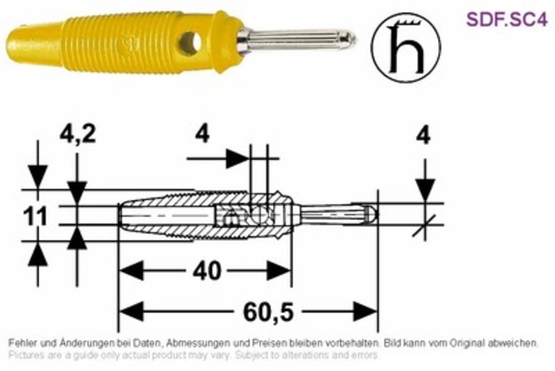 Ø8,1mm 3mΩ  Bananenbuchsen 4mm Buchse 16A 4mm Bananen 60VDC isoliert gelb Öffng 