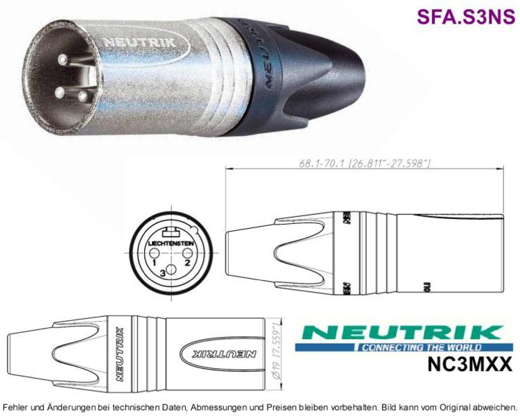 Neutrik NC3MXX 3-pol XLR Kabelstecker silber 