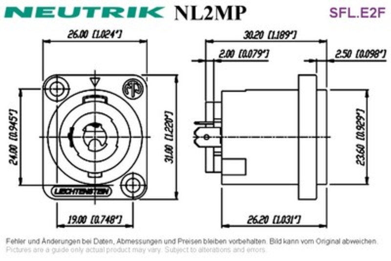 Speakon Einbaubuchse 2 pol NEUTRIK NL2MP Grieder Elektronik Bauteile AG