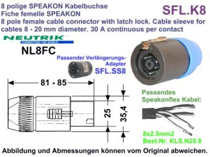 Neutrik NL8FC connecteur speakON 8 br.