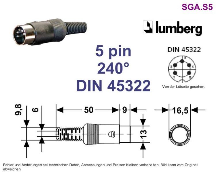 DIN-Stecker 5-pol Teilung=60o Winkel=240o DIN45322 LUMBERG, Grieder  Elektronik Bauteile AG