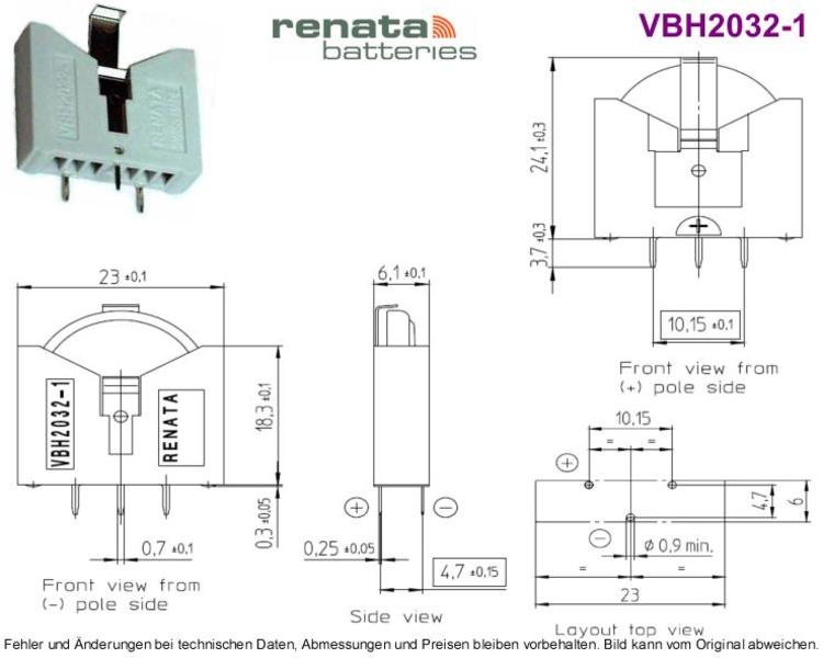 Batteriehalter Printmontage vertikal fuer CR2032, RoHS, Grieder Elektronik  Bauteile AG