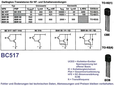20 transistors BC517 NPN TO-92 30 V 1 A 625 mW